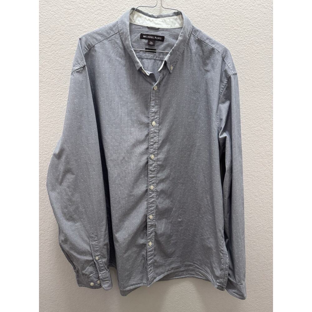 Michael Kors Men's XXL Classic Fit Cotton Gray Striped Button-Down Shirt